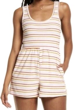 BP. Terry Sleeveless Romper in the "White Mara Stripe" Size Large